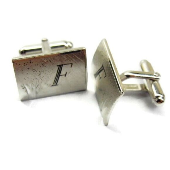 "F" Monogram Anson Cufflinks Vintage Sterling Silver 925 Patina Tux Shirt Dress - Picture 2 of 9